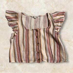 American Eagle Striped Button-Front Crop Top, Medium